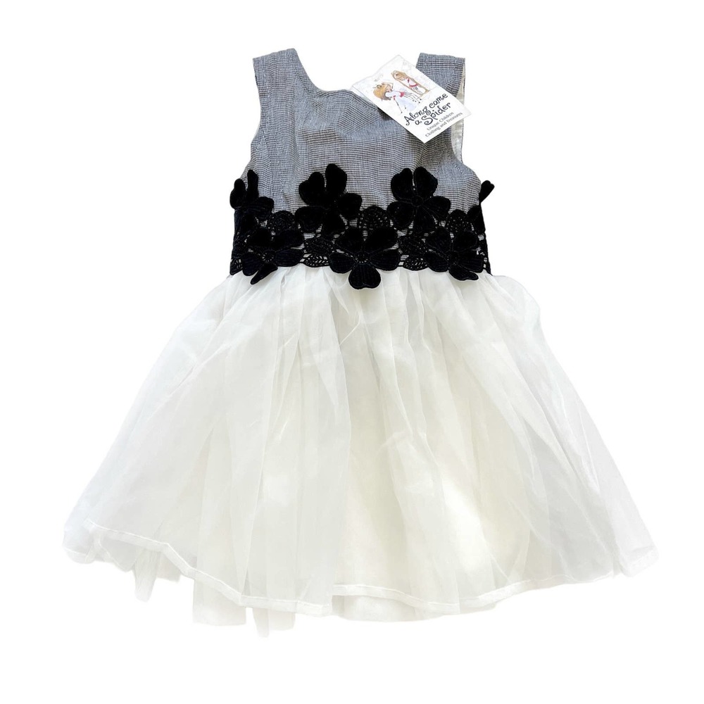 Doe a Dear Houndstooth Top Lace Tulle Dress Black/White Size 2T